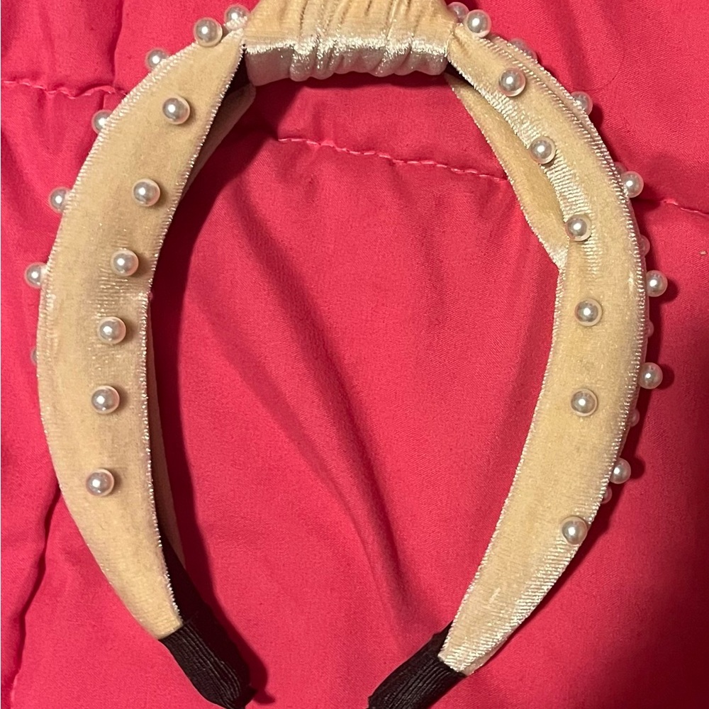 Ivory Velvet Headband with Pearls
